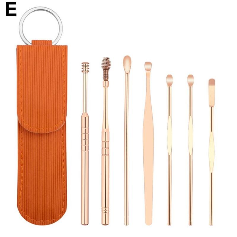 7 Stks/set Opslag Lederen Tas Steel Oor Pick Oor Cleaner Om Wax Oor Stok Kan Dragen Oor Picking Gereedschap: E