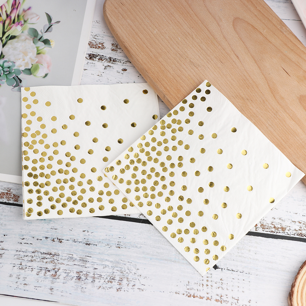 Servilleta de papel 20 piezas de papel rosa dorado con puntos para niños y niñas, servilletas decorativas para fiestas