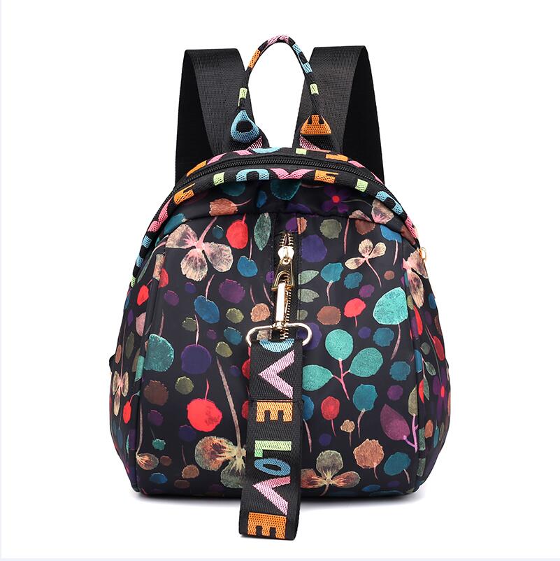 Color Ribbon Fun Printing Women Backpack Girl Travel Small Portable Bag Mini Lightweight Waterproof Knapsack: Golden Leaves