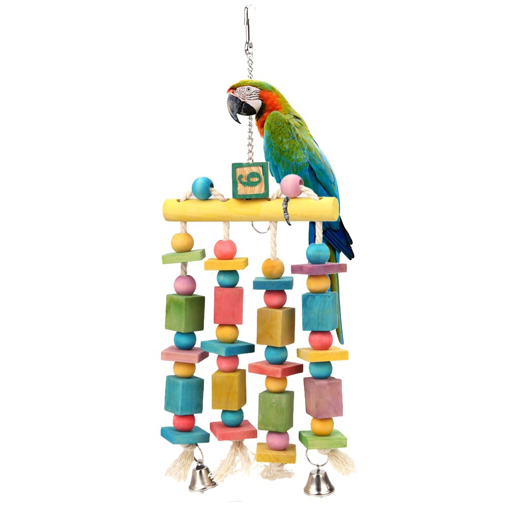 Parrot Toys Macaw Hanging Acrylic with Bells Bites Chew On Cages Cockatoo Stand Rack Swing Bird Toy Pet Product
