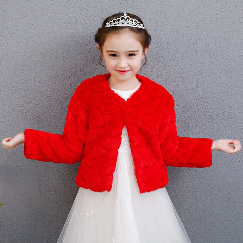 Chaqueta de piel sintética para niños y niñas, capa de boda para comunión, vestido de piel para niña, Bolero rojo, blanco marfil, capa de princesa, abrigo de invierno: C1 / M Height 100-120cm