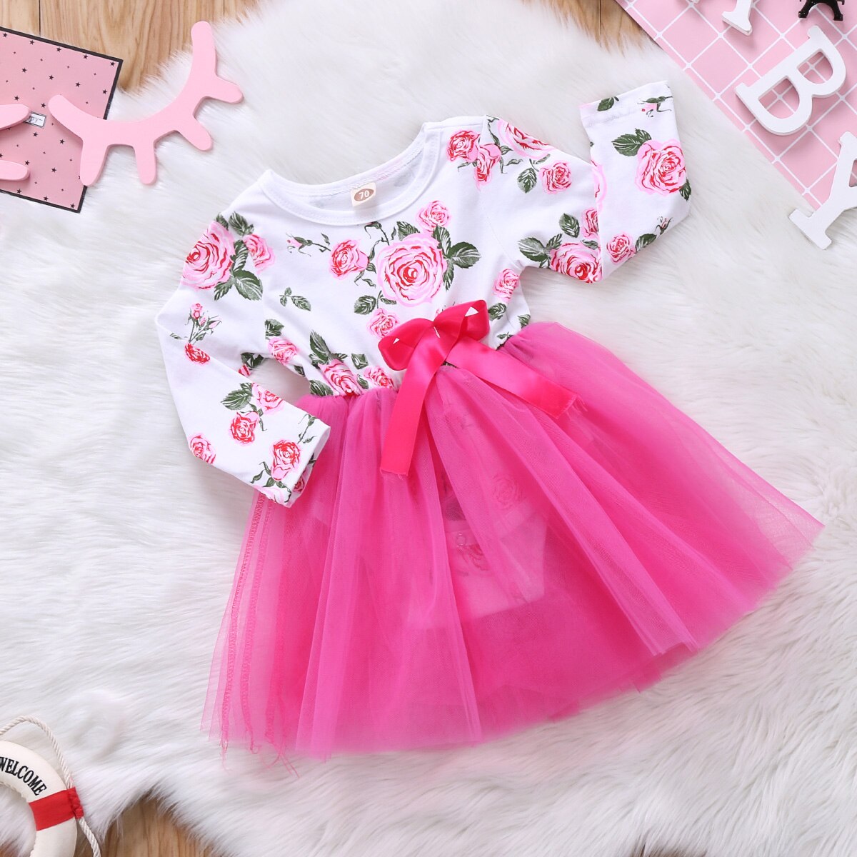Nyfødt baby pige jumpsuit tyl blonder kjole klæde outfit blomsterkjole til baby piger