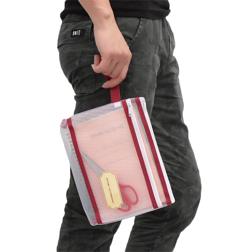 A4/A5/A6 Nylon Mesh Document File Double Pocket Pencil Case Zipper Notebook Bag Office Stationery Storage
