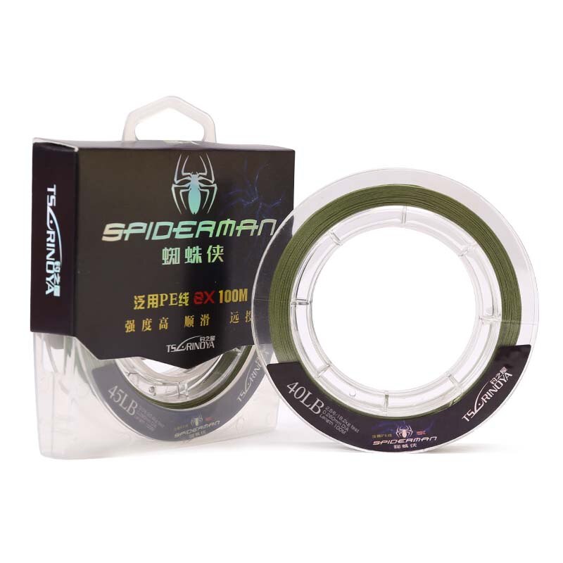 TSURINOYA-fil de pêche SPIDER Multifilament, fil de pêche Durable, ligne principale Flexible, 8 brins, tressé, 12-80lb, 100M: GREEN / 1.5
