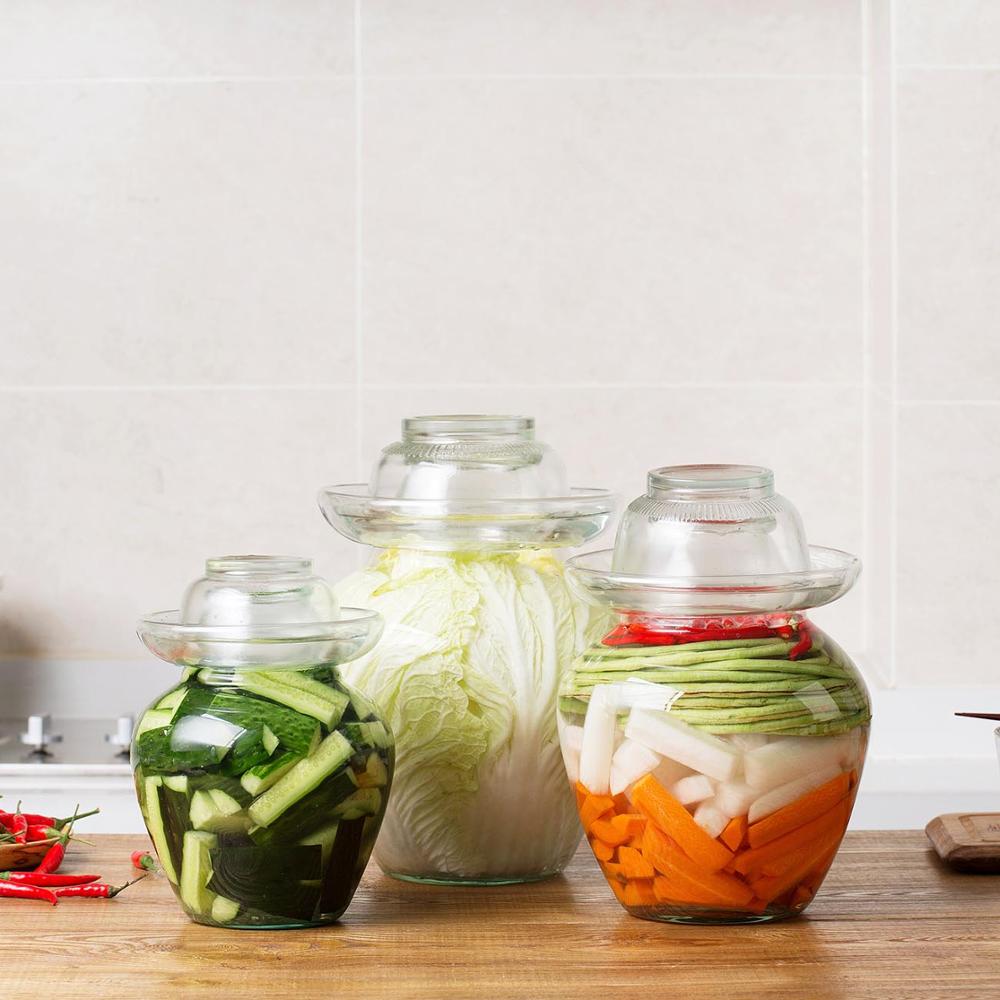 2.5/5Kg Korea Glas Container Kimchi Jar Keuken Verdikte Gebeitst Blikken Huishoudelijke Gebeitst Pot Pickles Cilinder Verzegelde Blikken