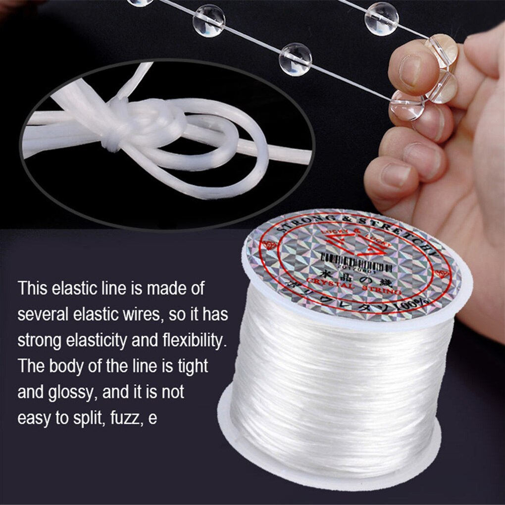 Rollo de 60m de hilo elástico para abalorios, joyería artesanal, cordón para abalorios, pulsera, collar, tobillera, hilo elástico de 0,8mm de ancho