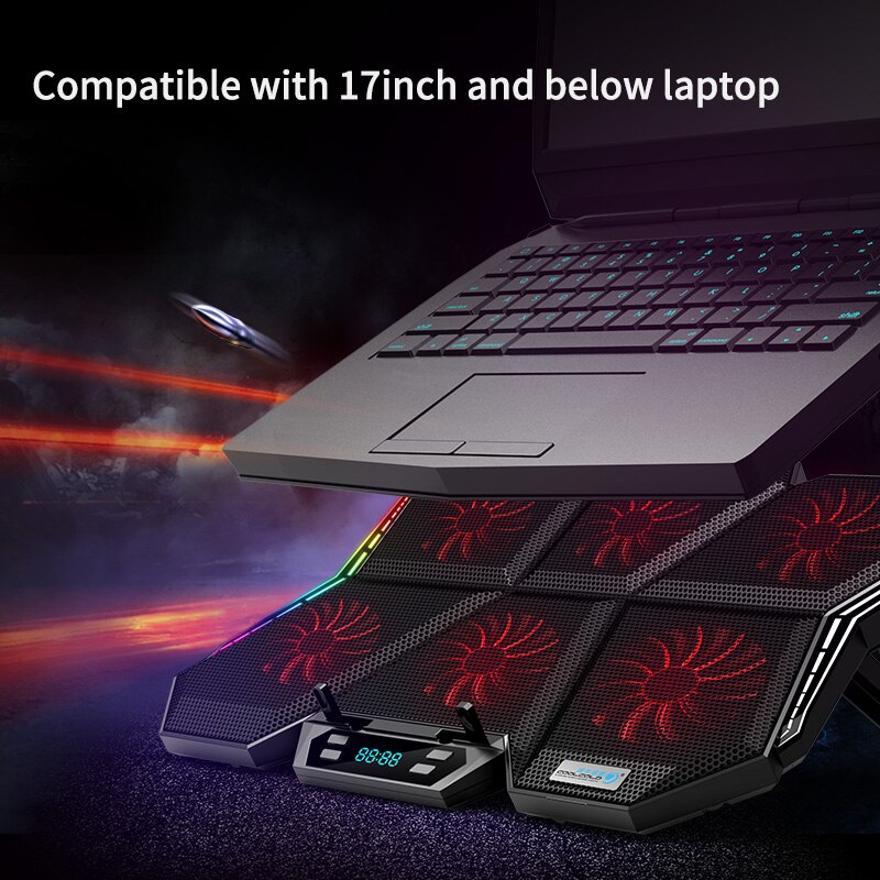 Gaming RGB laptop cooler 12-17 inch Led Screen Laptop cooling pad Notebook cooler stand with Six Fan and 2 USB Ports