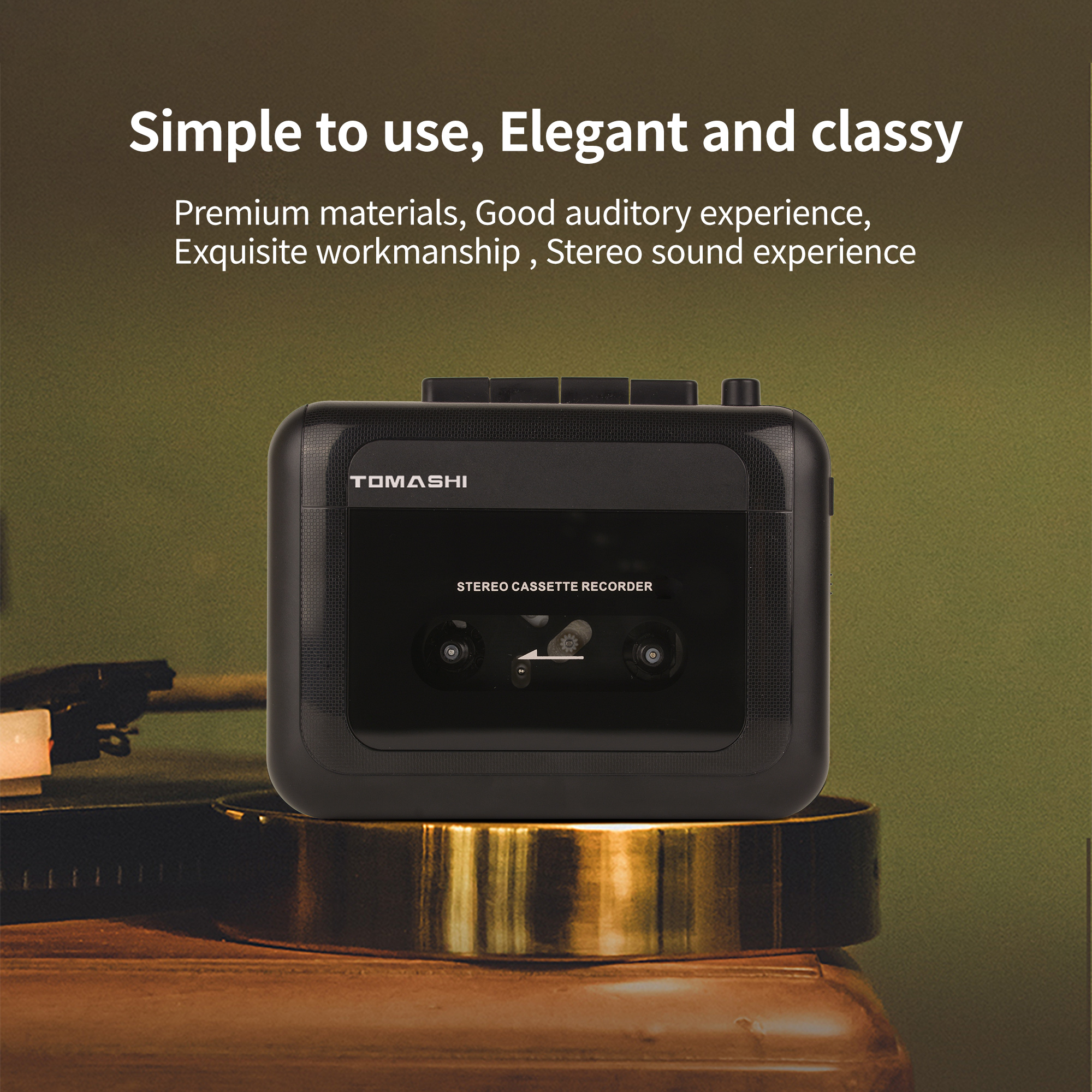 TOMASHI Lettore di cassetta stereo portatile Registratore a nastro Walkman con microfono, Jack per cuffie, lettore di cassetta