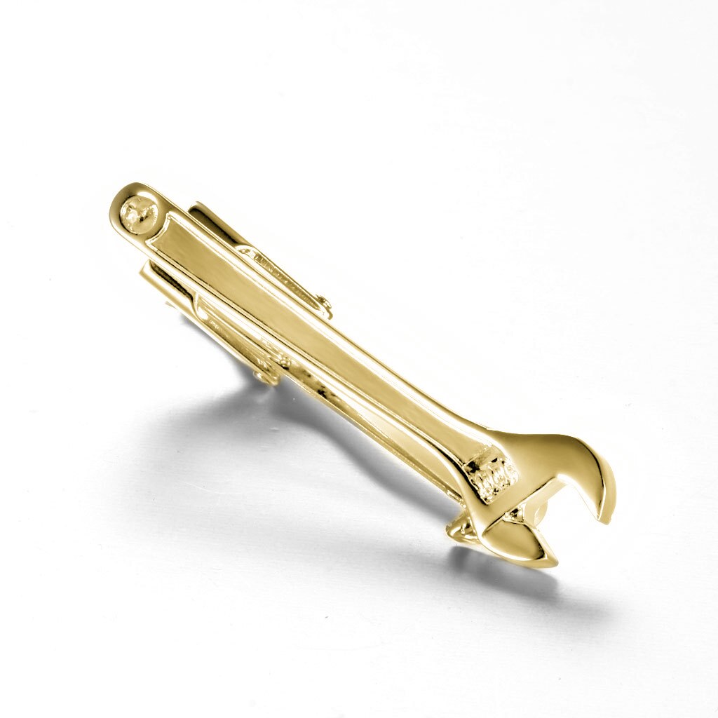 Neuheit Gold & Silber farbe Wrench Form Metall Krawatte Clip Halter Schließe Mens Bar Pin Plain: Gold 1pcs