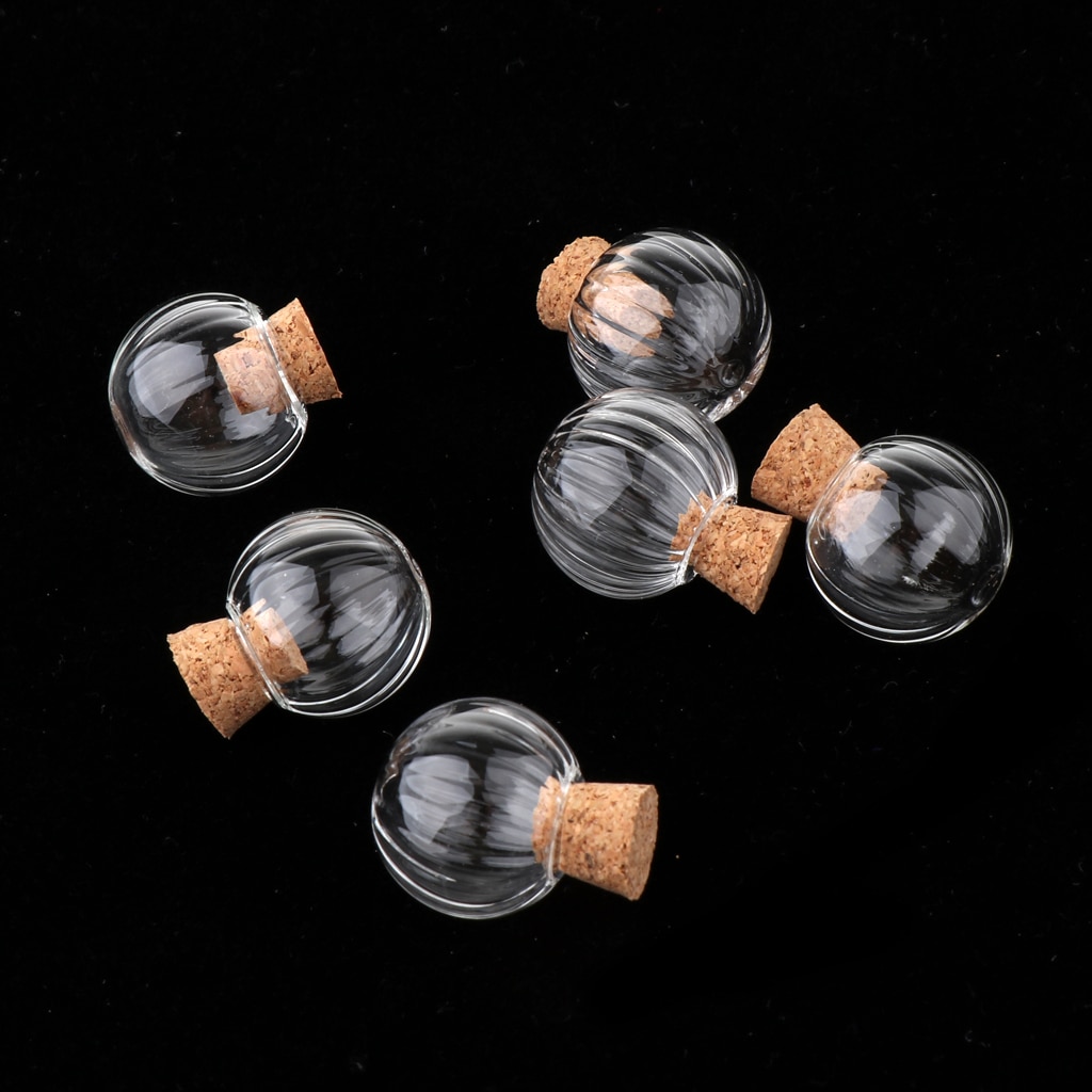 6Pcs Clear Mini Pumpkin Empty Glass Wishing Bottles Vial Pendant Charms Jars