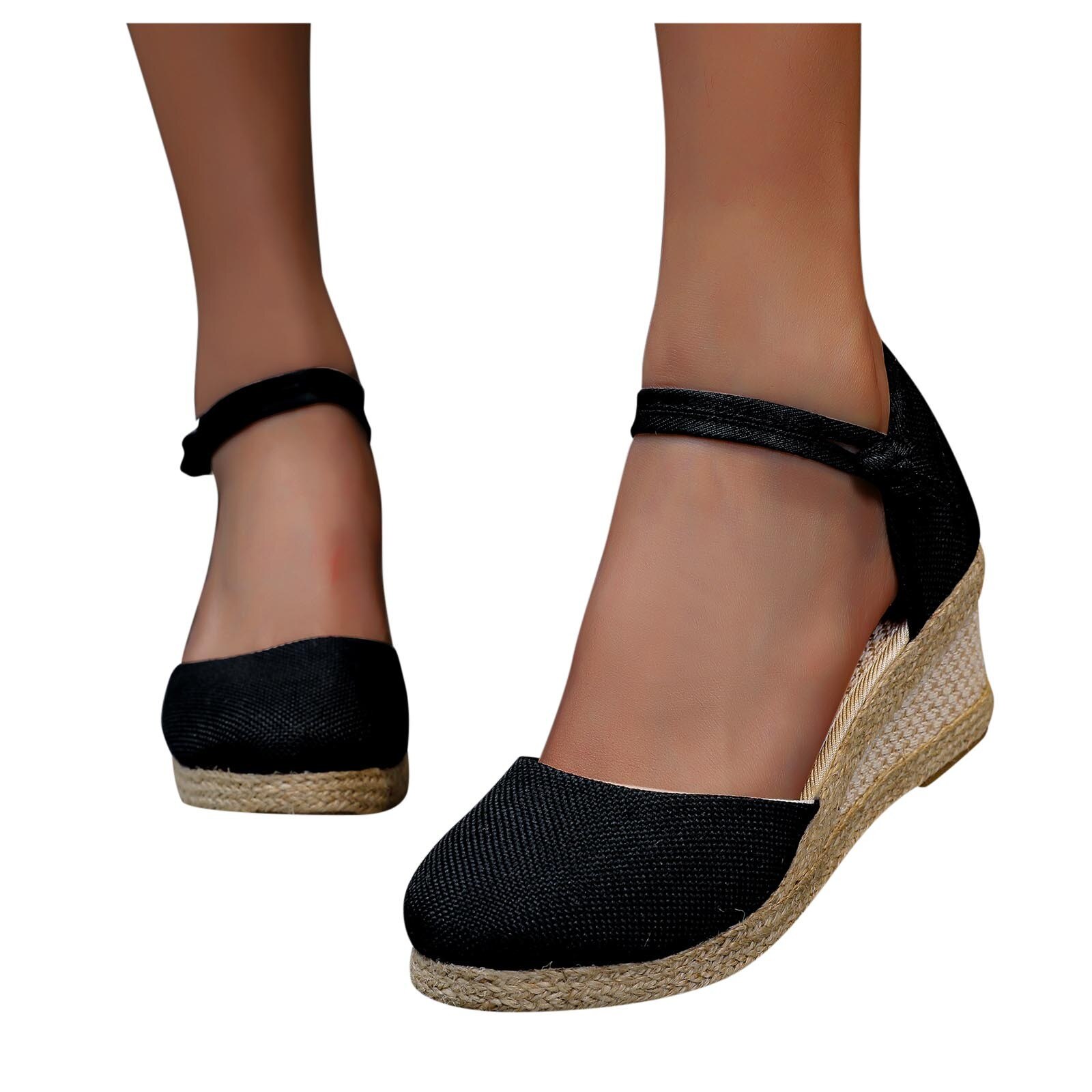 Vrouwen Slip-On Outdoor Leisure Wiggen Sandalen Vrouwen Sandalen Retro Slippers Strand Zomer Schoenen voor Vrouwen: Black / 37