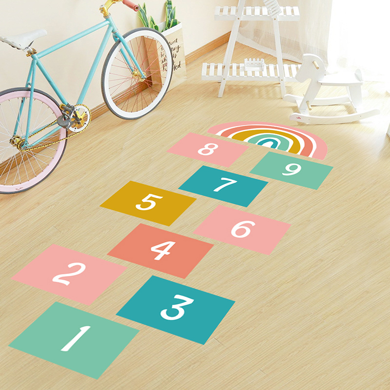 Cartoon Jump Spel Skip Vierkante Regenboog Floor Stickers Kleurrijke Vierkante Voor Kinderkamer Play Room Game Muurstickers Plezier Hebben sticker