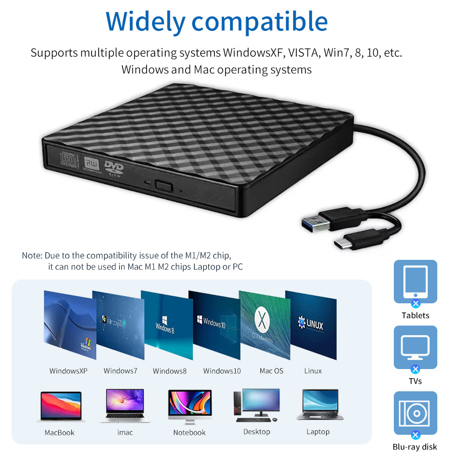 USB 3.0 Typ C Externer CD-Player RW DVD Optische Laufwerke Leser Datenübertragungsrekorder für Laptop Desktop Tragbarer DVD-Brenner
