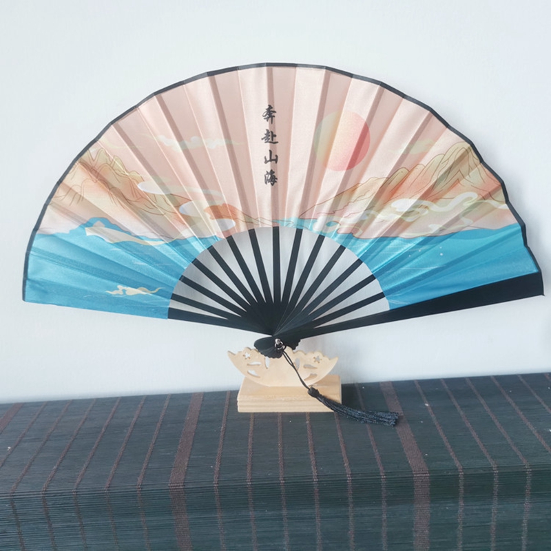 Éventail de Danse Japonais en Soie et Bambou, Pliable, Artisanal original de style Vintage Rétro Chinois pour Décoration de la Maison: 04