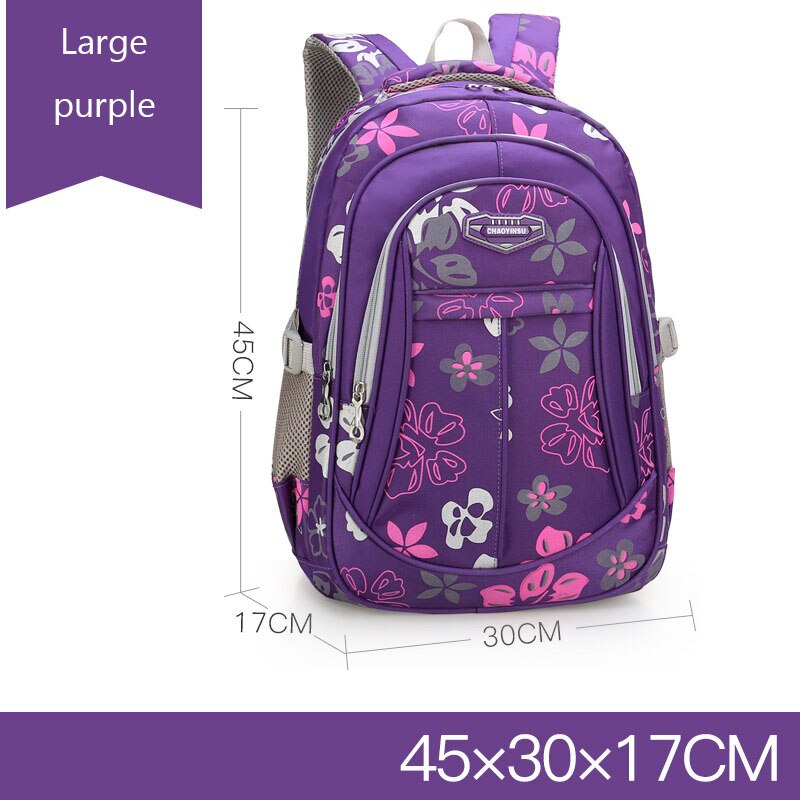 Grote schooltas voor kinderen, schattige schoolrugzak voor studenten, bedrukte waterdichte rugzak voor basisschoolboeken voor tienermeisjes: Grote paarse