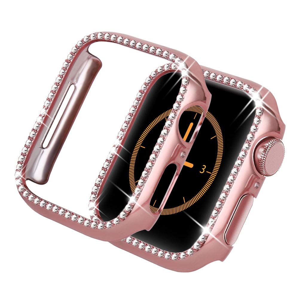 apple watch case Diamond For Series 4 5 40mm/44mm iWatch Screen Protective cover PC Watch Case for apple watch case 38mm/42mm: rosepink / 40mm