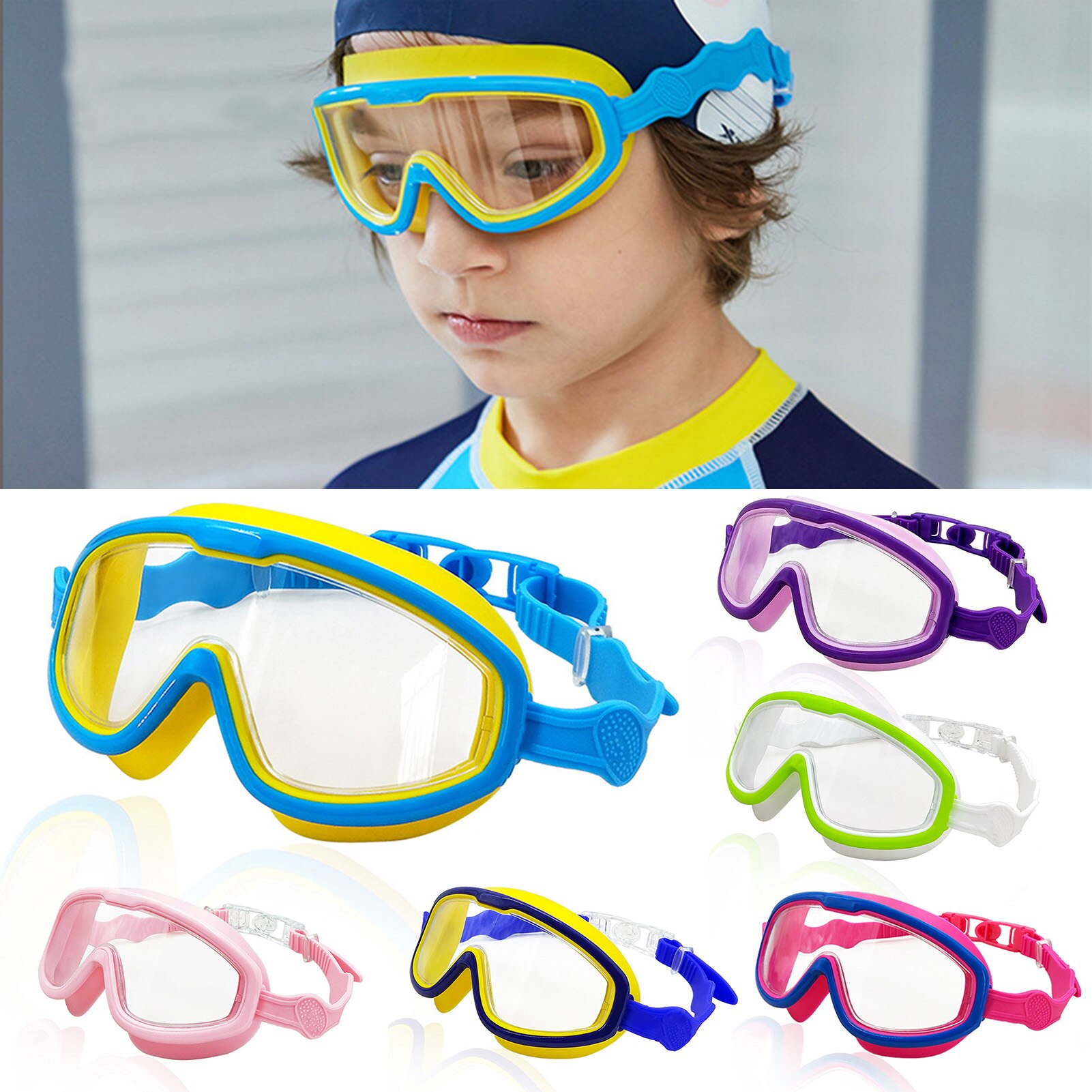 Kids Kleurrijke Zwembril Siliconen Anti Fog Uv Shield Zwemmen Bril Wide View Zwemmen Gear Voor Jongens Meisjes