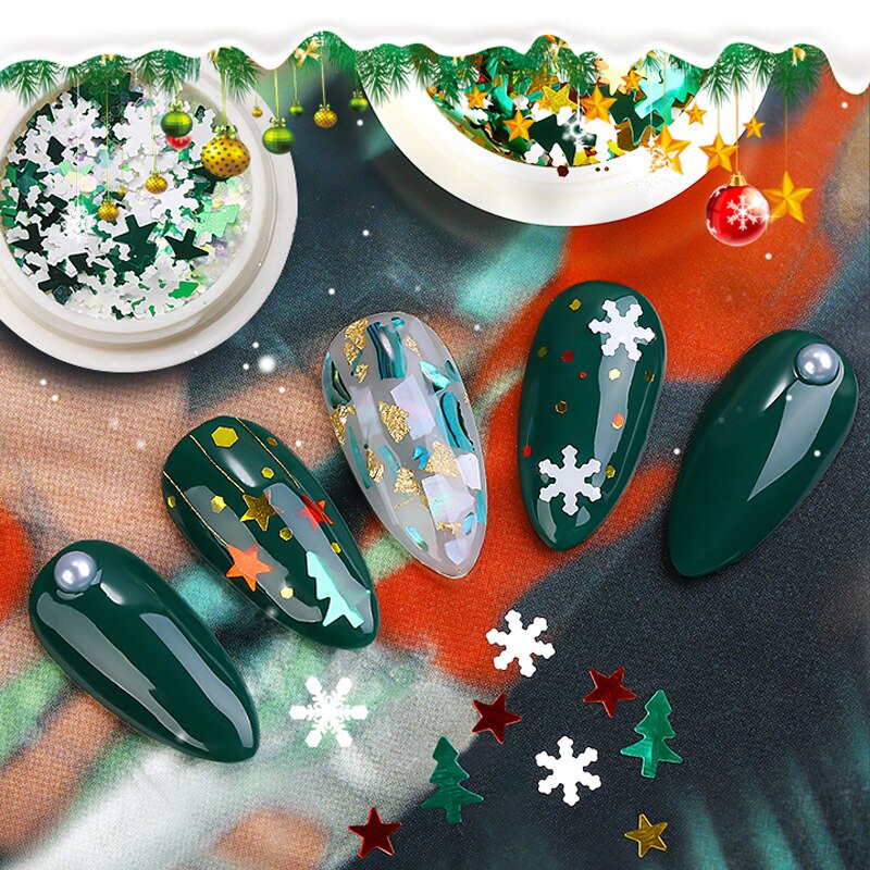 Mix Kerst Sneeuwvlok Xmas Tree Seuqin Starlights Holo Nail Glitter Huisdier Pailletten Diy Nail Arts Slice Stickers Decoratie 1 Doos