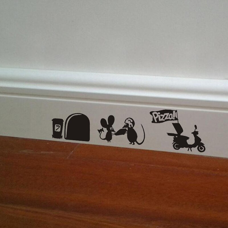 Jjrui schattige muis pizza man liefdeshart grappige huis plint muurkunst sticker vinyl stickers