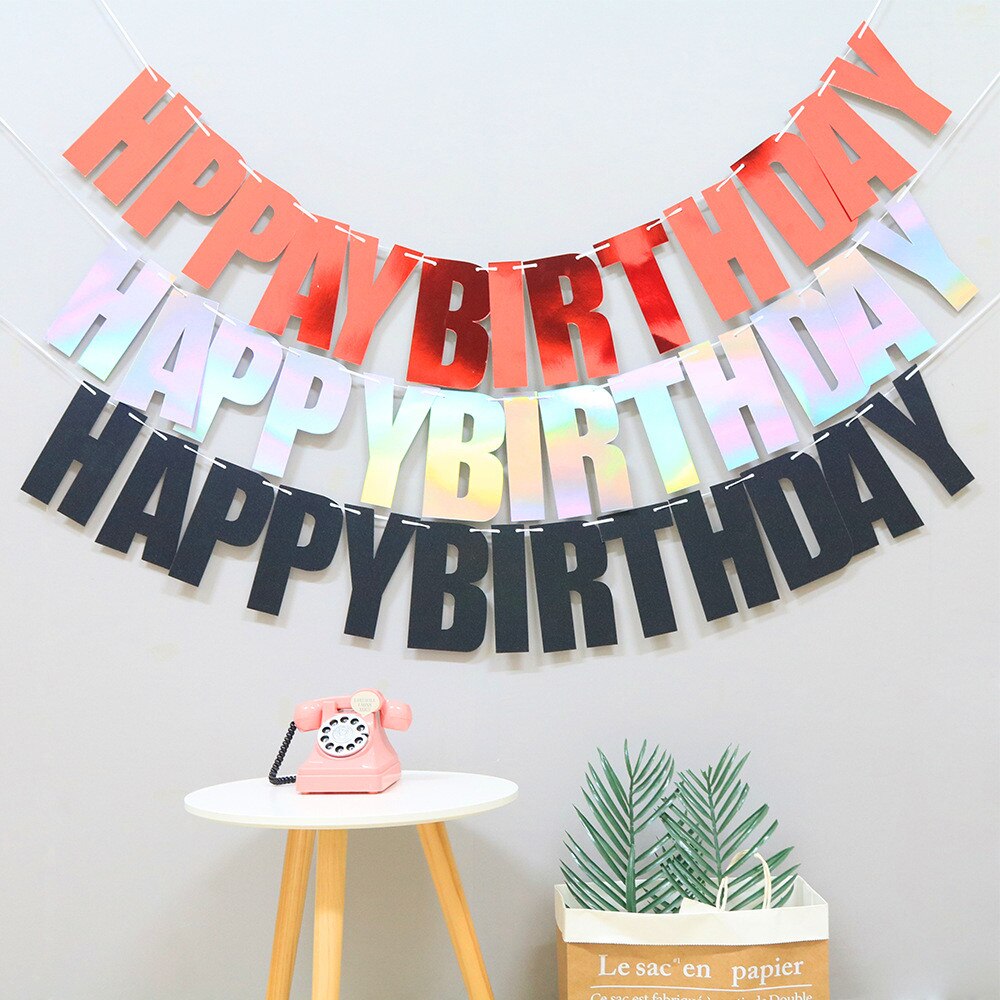 Happy Birthday Banner Bunting paper Birthday Party Hanging Garland Banner Baby Shower Decoration