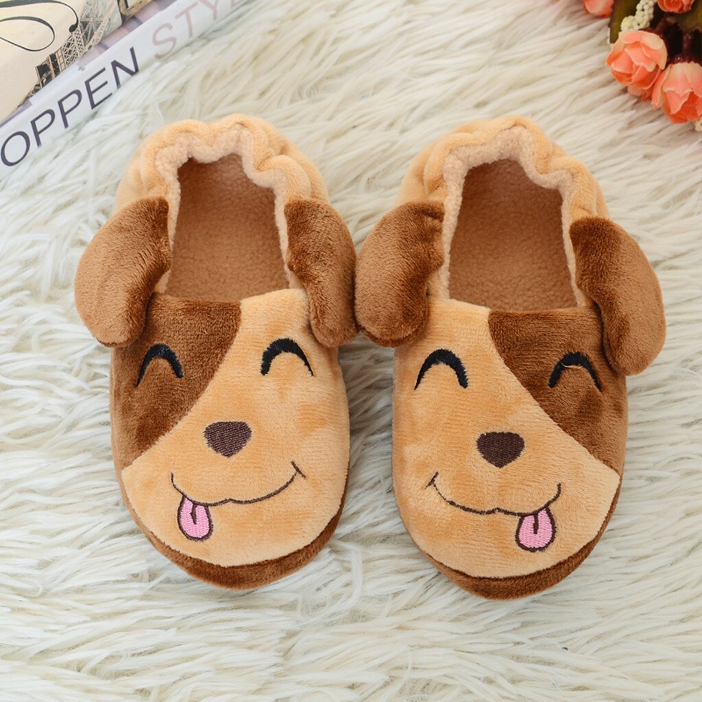 Children Cotton Indoor Slippers Kids Baby Warm Shoes Boys Girls Cartoon Soft-Soled Slippers Cute Plush Warming Shoes