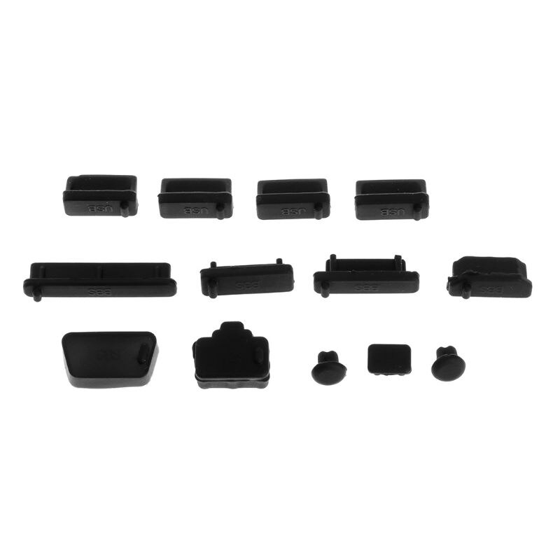 13 st dammpluggar mjuk silikon dataport usb-skyddset bärbara datorkontakter dammtäta täckstoppskydd pc dator anteckningsbok: Svart