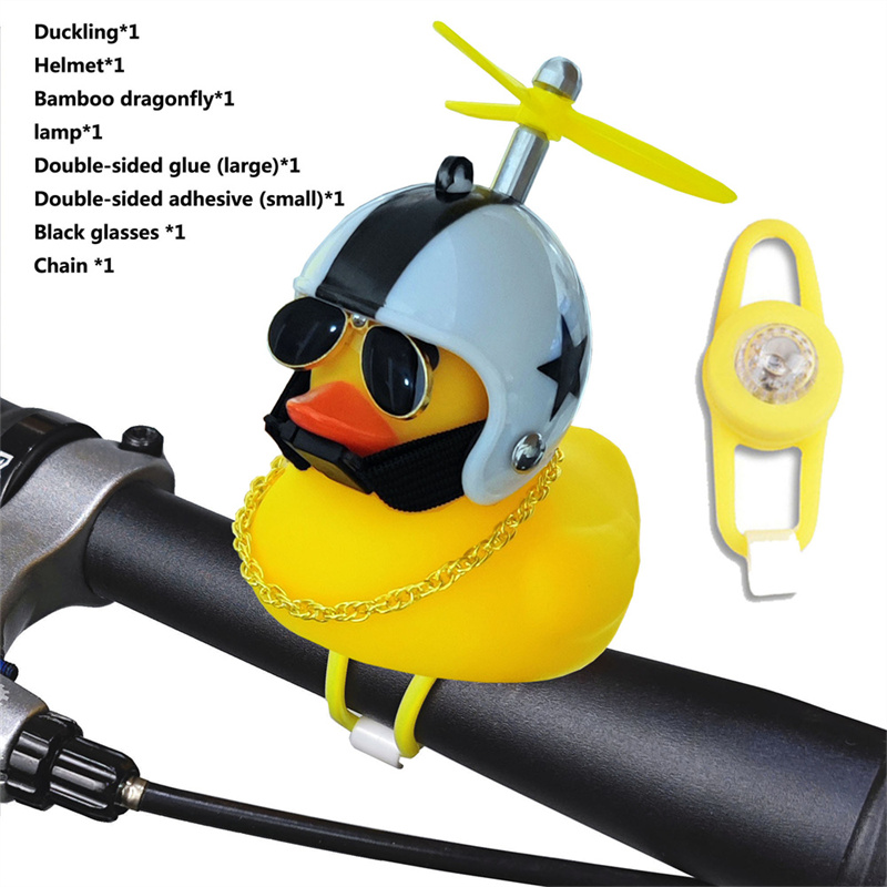 adulte enfants vélo cloche dessin animé petit canard jaune brillant VTT guidon canard tête lumière accessoires: Gris clair