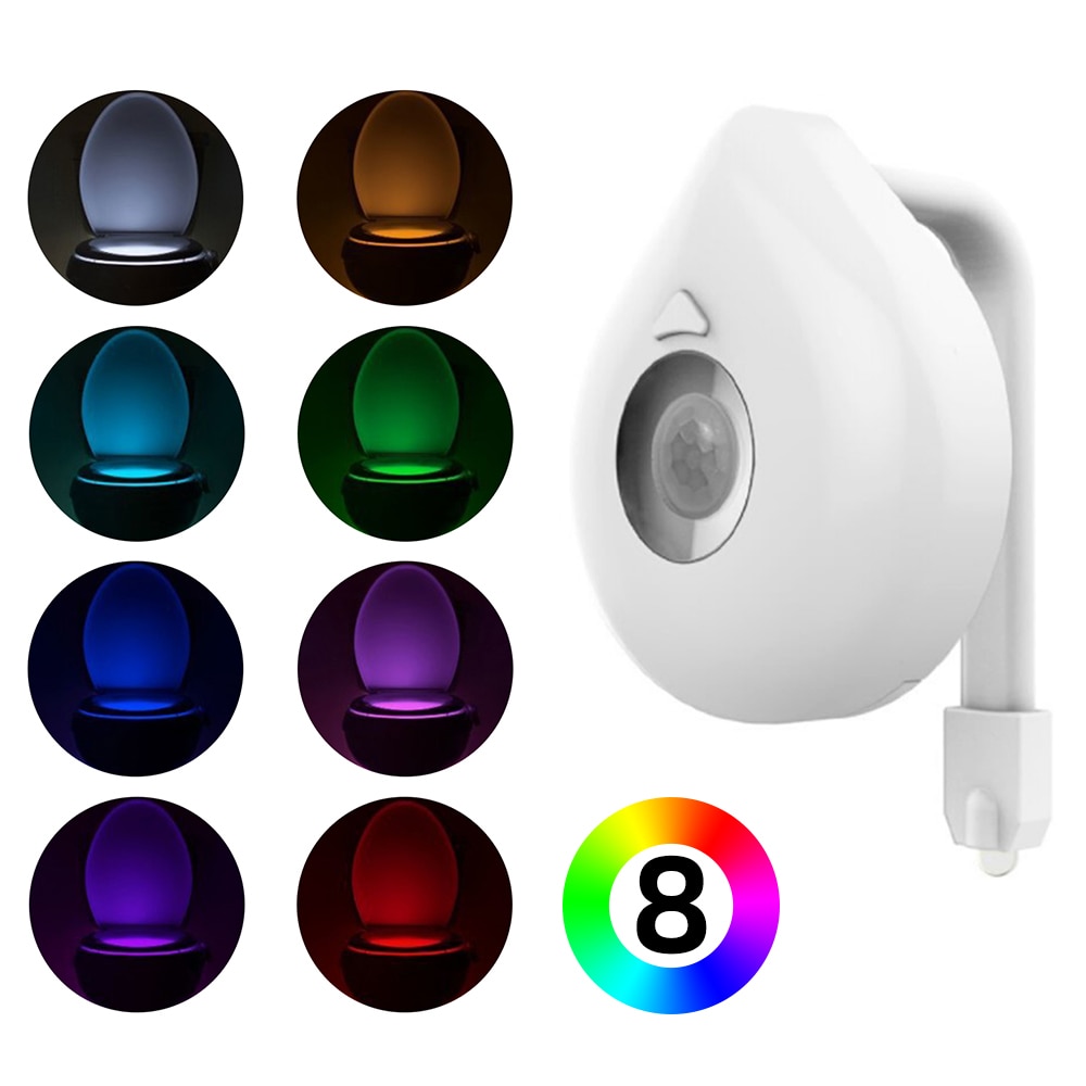 Led toiletlyssensor toilet natlys bevægelsessensor toiletsædelys natlys wc lys 8 farver aaa batteridrevet