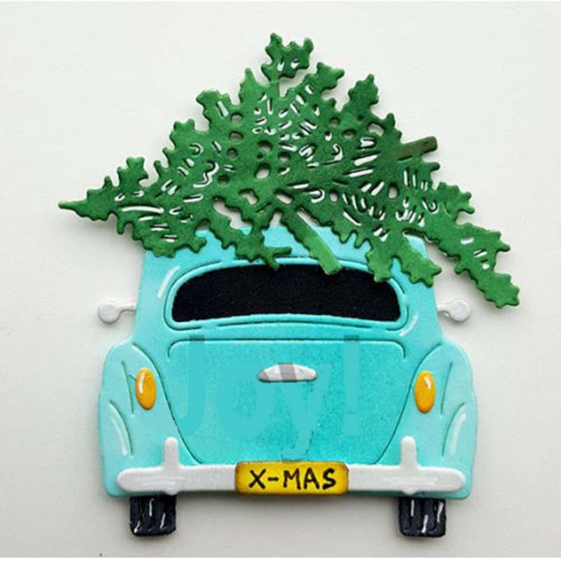 Joulukuusi ja auto metallin leikkaus stensiili scrapbooking valokuva-albumi kortti paperi kohokuviointi askartelu