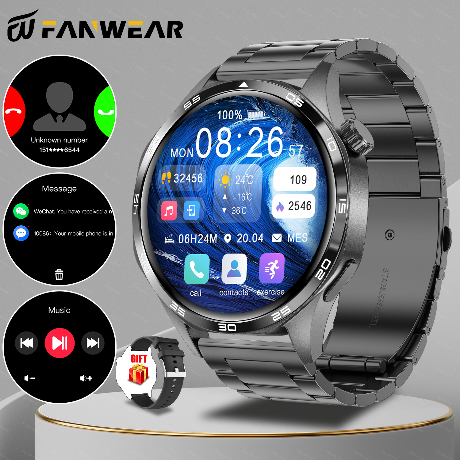 2025 novo relógio inteligente esportivo masculino para huawei relógio gt5pro gps trajetória bússola 100 + modo esportivo nfc bluetooth chamada ai voz: YELLOW