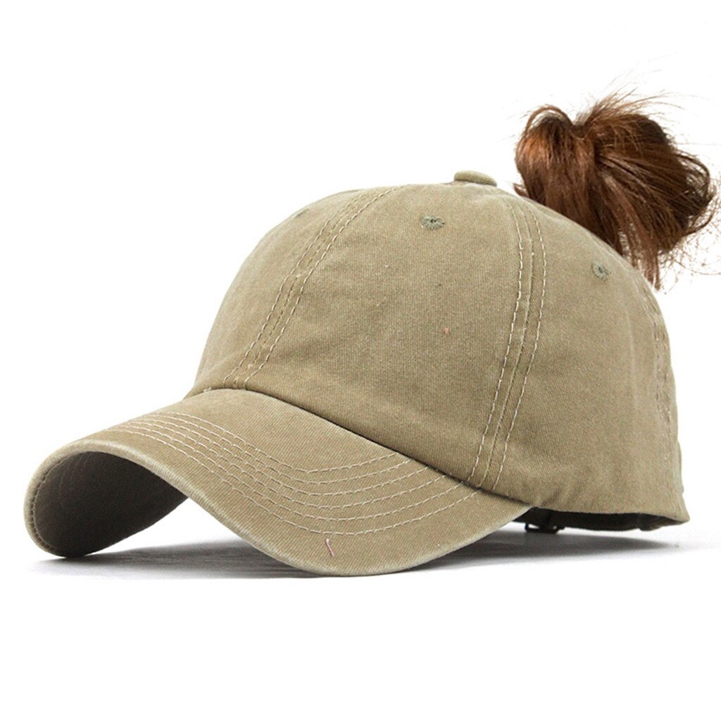 Frauen Pferdeschwanz Kappe Baumwolle Caps Frauen Einstellbar Soild farbe hüte für mama casquette chapeau: Khaki