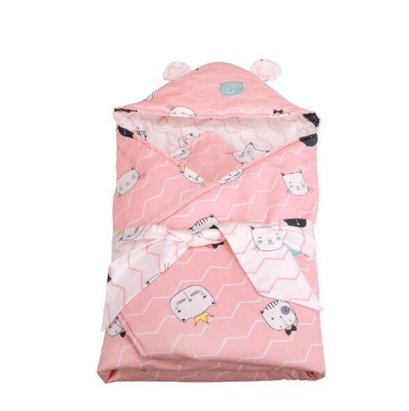 Zachte Baby Baby Hooded Deken Dikker Katoen Inbakeren Wrap Deken Sleepsack Afdrukken Winter Warm Houden BMT047: BMT047E