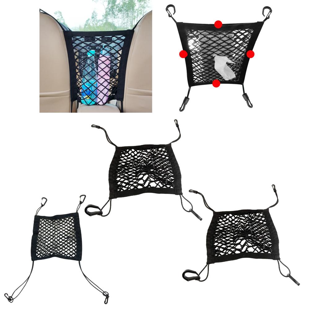 Bilsete oppbevaring mesh organizer 2 legger foran sete elastisk lastesnor nettposeholder til drikkekopp, magasin, paraply