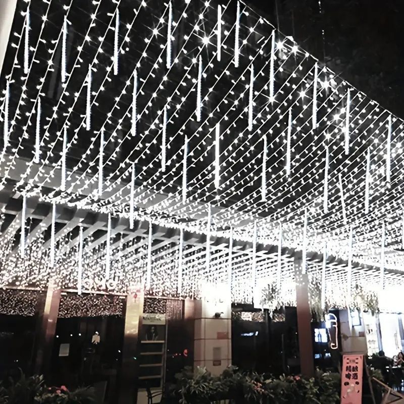 Garten-Lichterkette, 8 Röhren, Weihnachtsdekoration, Feen-Straßenlaterne, LED-Außengirlande, Beleuchtung, Meteorschauer, Lichter, uns/EU-Stecker