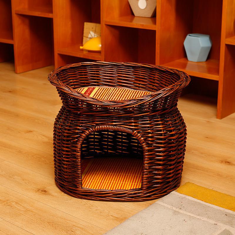 Nido de gato de verano de ratán, casa de gato universal para las cuatro estaciones, casa de campo, jaula de gato de doble capa, suministros de gatos extraíbles, nido de perro: 60x45x48cm  11