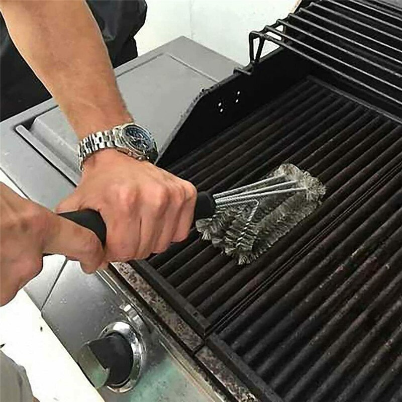 Grill grill bbq børste rent værktøj rustfrit stål trådbørster non-stick rengøringsbørster med håndtag holdbart koge tilbehør