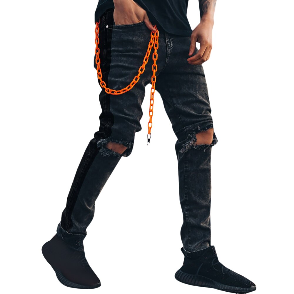 Männer Dünne strecken gerissen Jeans Knie See schlank passen Denim Hosen Casaul Mens Dünne Jeans Hosen Schwarz Plus Größe