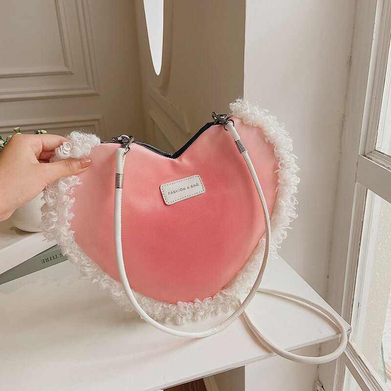 Vrouwen Roze Hart Vormige Schoudertassen Ins Dambord Plaid Dames Crossbody Bag Vrouwelijke Zachte Pu Lederen Onderarm Zak Handtas: pink