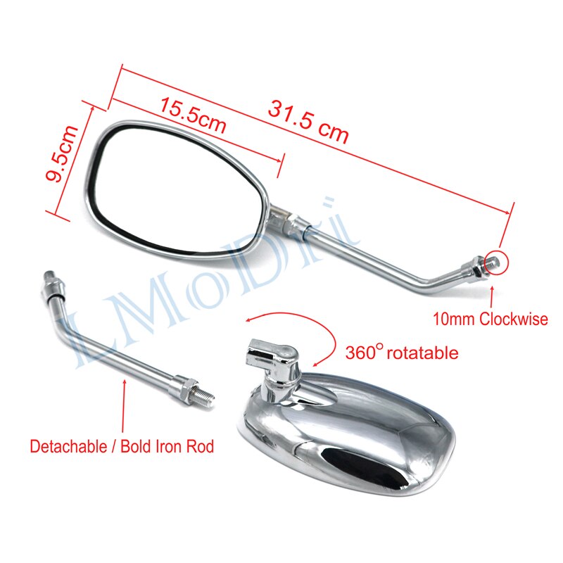Motorcykel spejle krom 10mm tråd universal motorcykel set bagfra ovale sidespejle tilbehør 2 stk/par