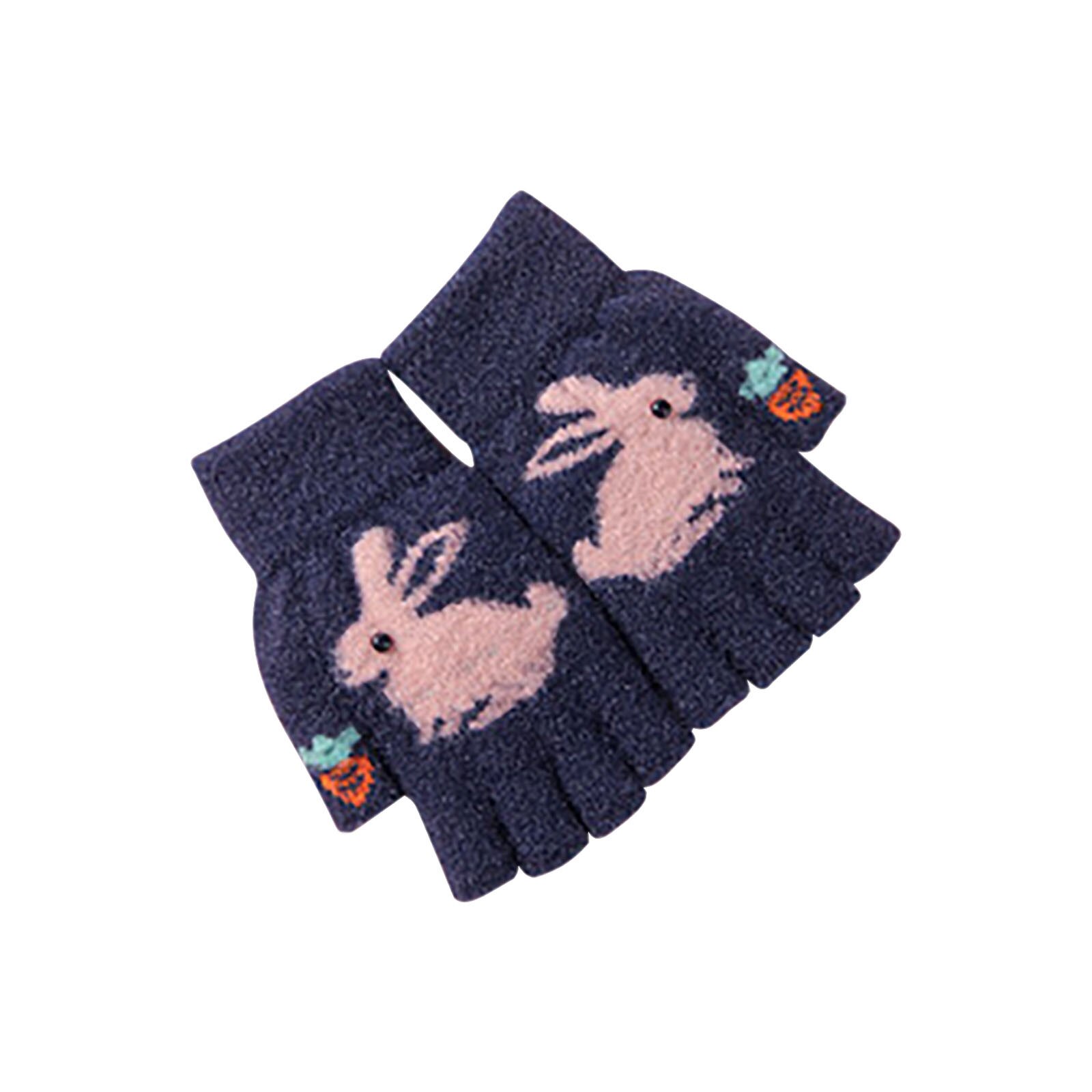 Baby Winter Kaninchen Gedruckt Handschuhe Winter draussen betroffen Verdicken warm Halten Winddicht Zeigen Finger Handschuhe Варежки С Животными: marine Blau