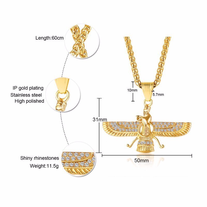 Ahura Mazda Zoroastrian Farvahar Wing Ketting Hanger In Goud Rvs Medyan Religi Achaemenian Mannen Sieraden