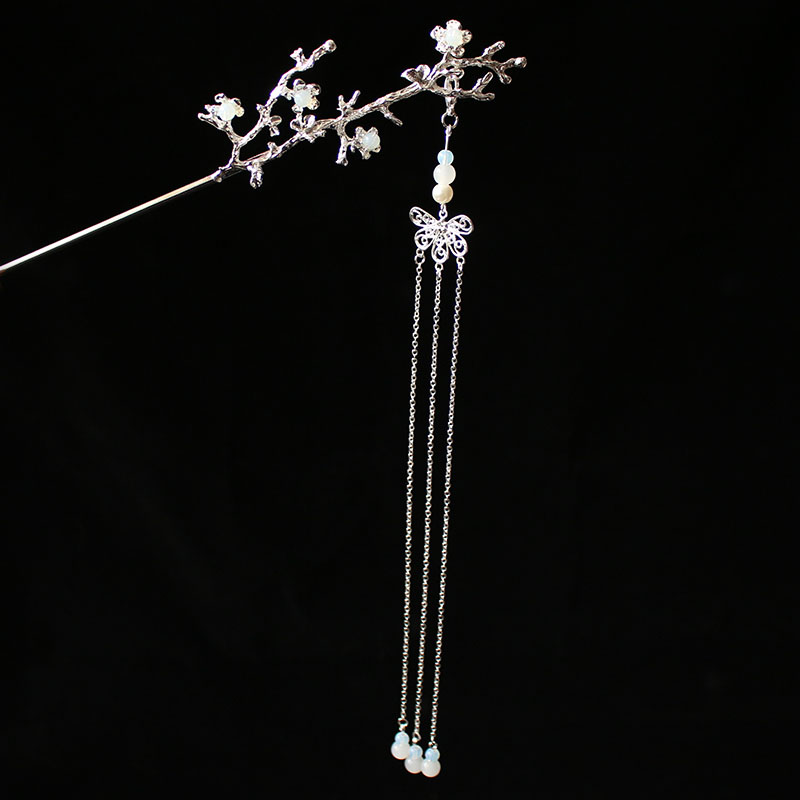 Ancient style Hairpin Hair Stick Step shake Hanfu accessories Headwear Super fairy Kanzashi Long Tassel Handwork Hair Ornaments: Silver B