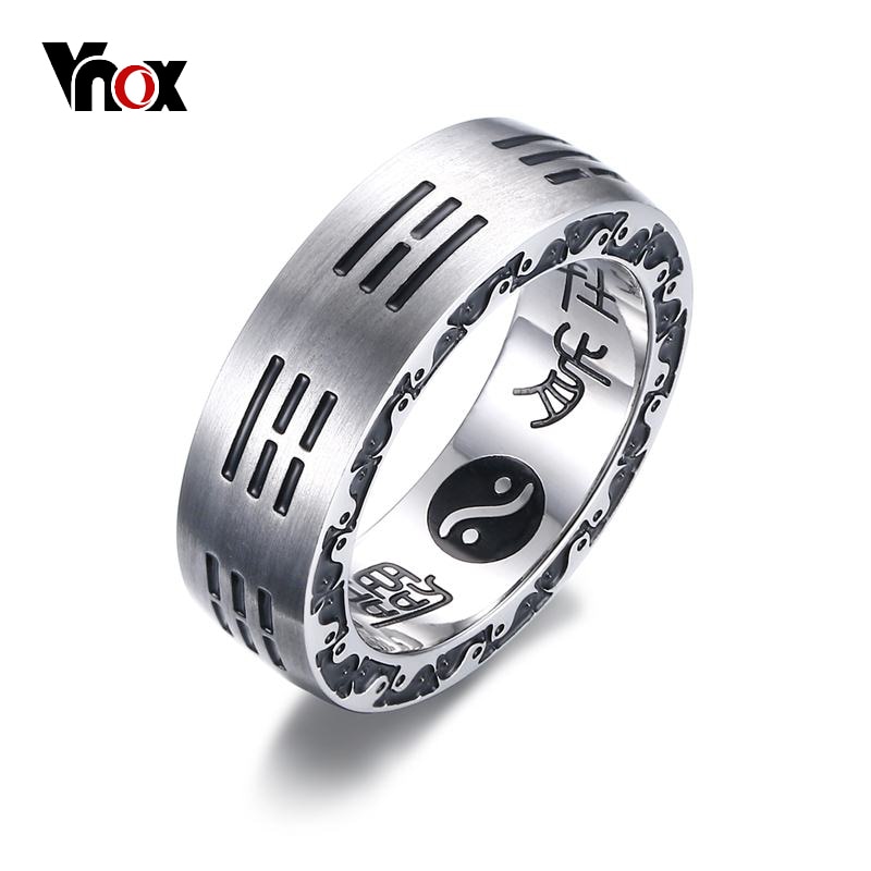 Vnox kina bagua ying yang ring för kvinnor män högpolerat rostfritt stål graverade kinesiska tecken bokstäver ringar smycken