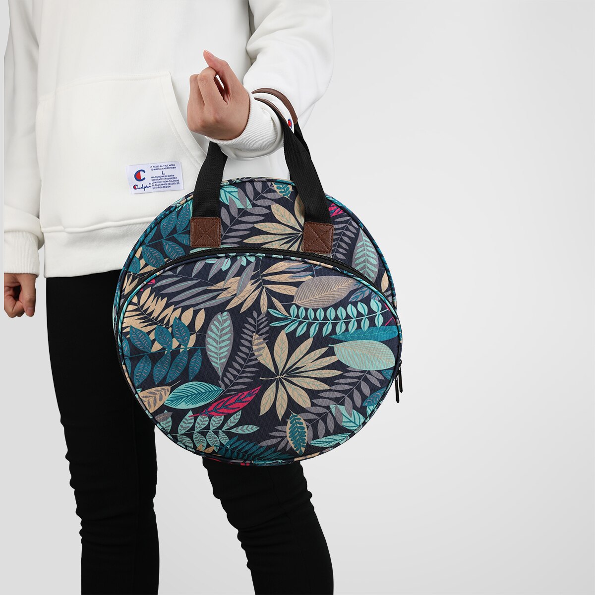 Bolsas de hilo de tejer redondas impresas, bolso de mano multifuncional duradero, ganchos de ganchillo, agujas, Kits de costura, estuche organizador de almacenamiento