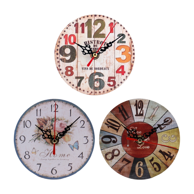 Round Wall Clock Farmhouse Large Wall Clock with Big Numerals Wooden Wall Clock Battery Wall Clock Hanging for Home