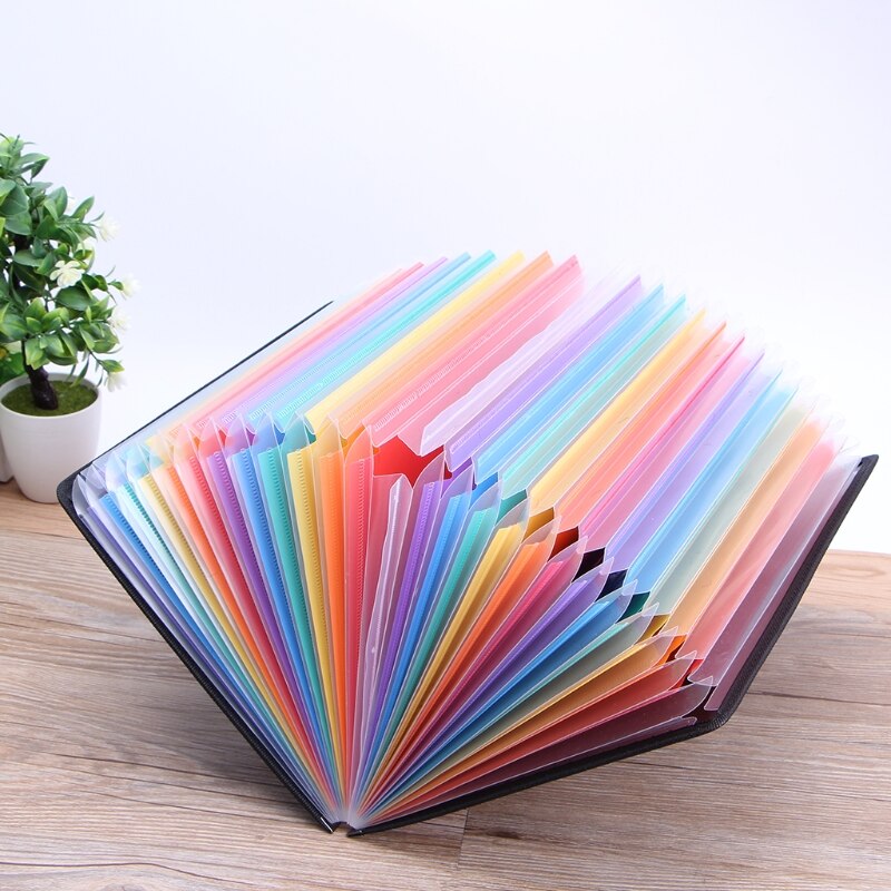 Expanding File Folder 24 Pocket Black Accordion A4 Folder School Office Supplies XXUC