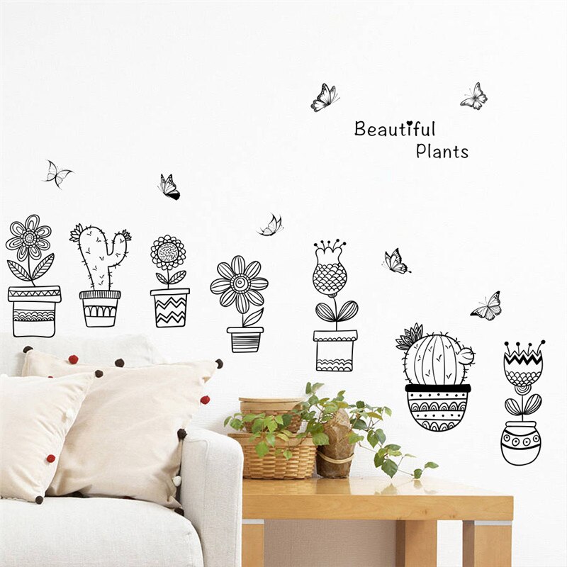 Potteplante blomst sommerfugl wallstickers decalques boligdekoration adesivo de parede boligdekoration wallsticker wallsticker vægmaleri plakat
