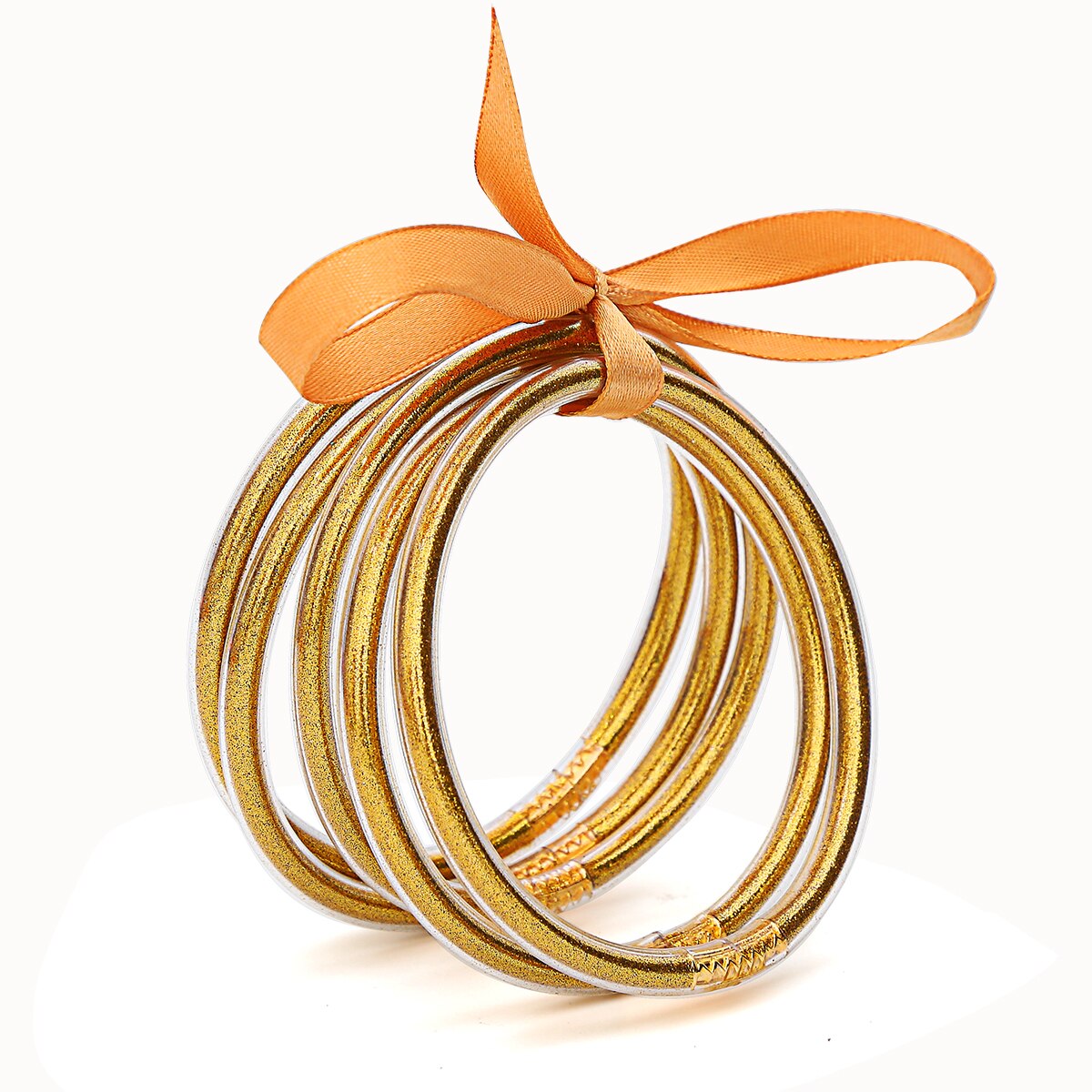 5 PCS/Set Bowknot Gold Silver Color Glitter Bangles Set All Weather Stack Silicone Plastic Glitter Jelly Bracelet