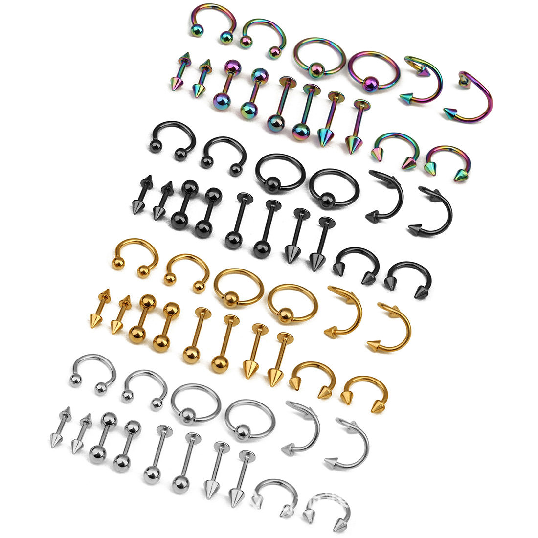 8Pcs/set Surgical Steel Eyebrow Lip Nose Hoop Nostril Ear Tongue Piercing Set Piercings Ring Body Jewelry For Women Men Ear Stud