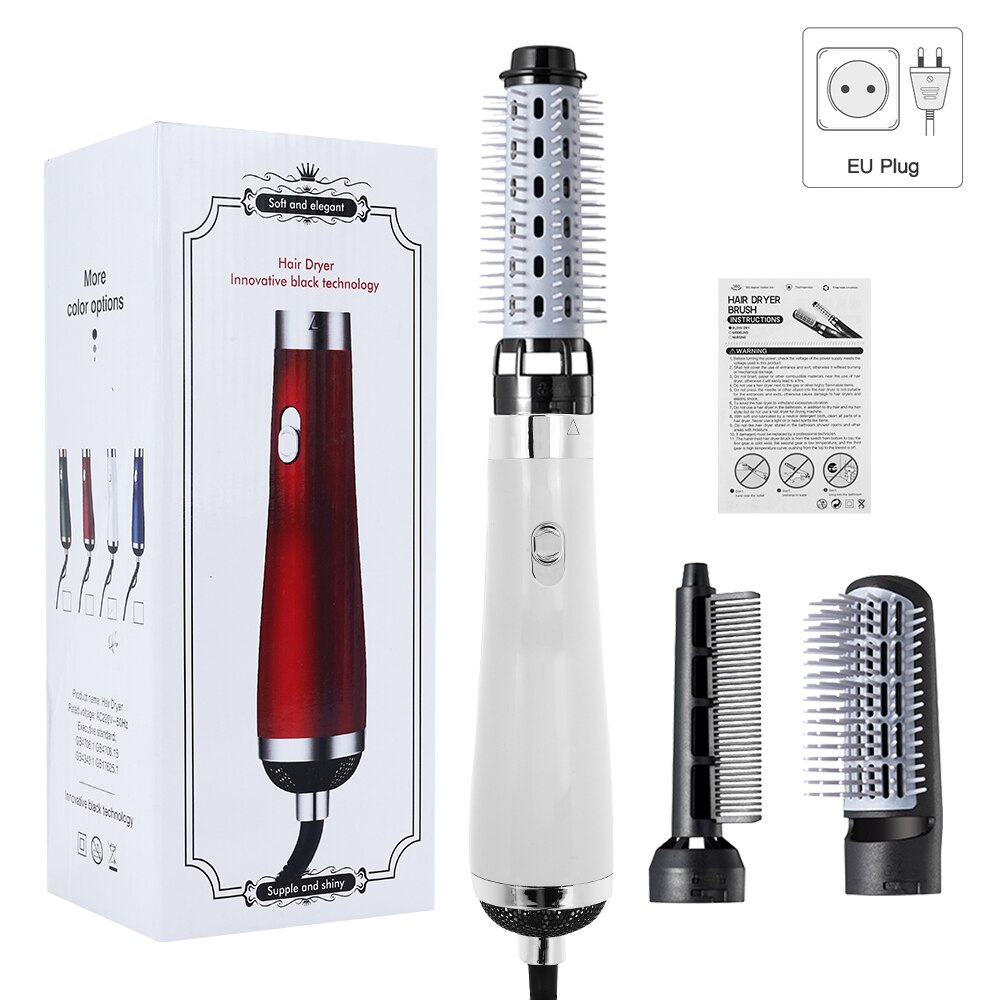 3 In1 Elektrische Föhn Föhn Kam Rotating Air Borstel Haar Straightner Styling Tool Hair Curler Hair Styler kam: White EU